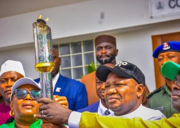 Niger Gov. Umaru Bago receives Torch of Unity Ahead the 22nd National Sport Festival in Ogun State.